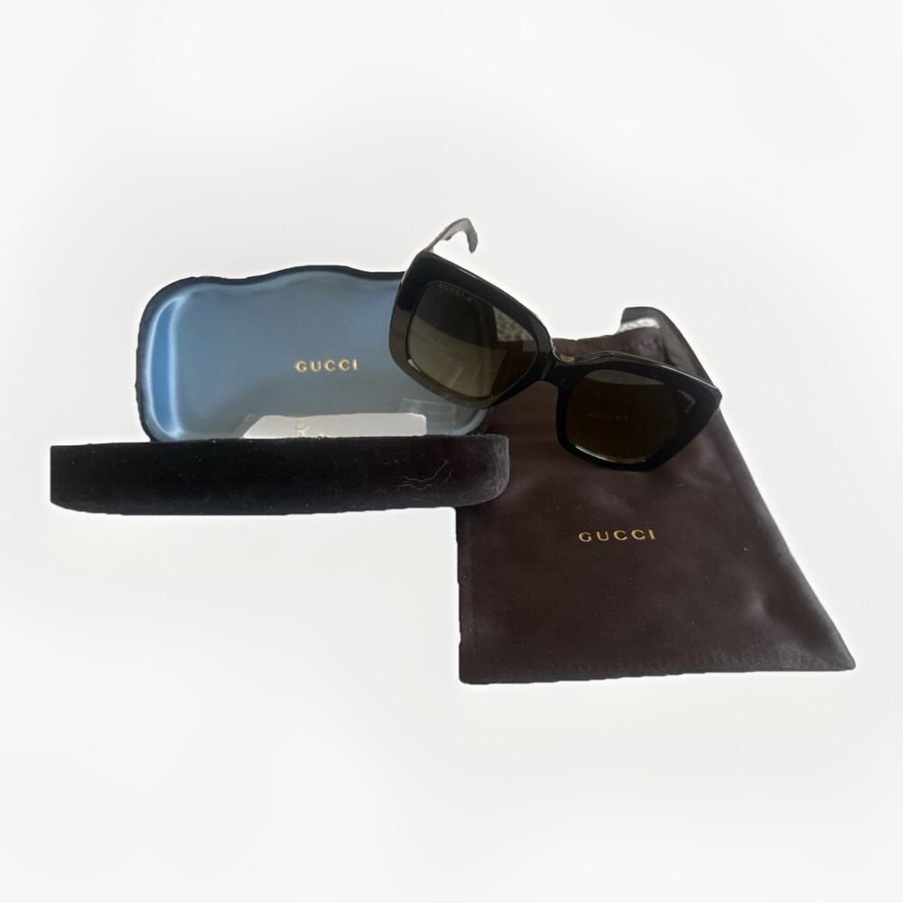 NWOT Gucci Square Sunglasses Kit GG0141SN Black/Gold 53mm Retail $435 Authentic